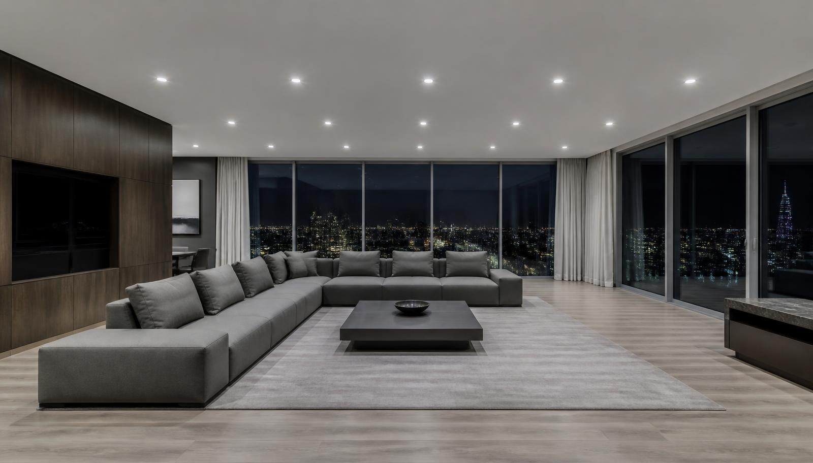 Conventional space with fixed lighting and manual blinds