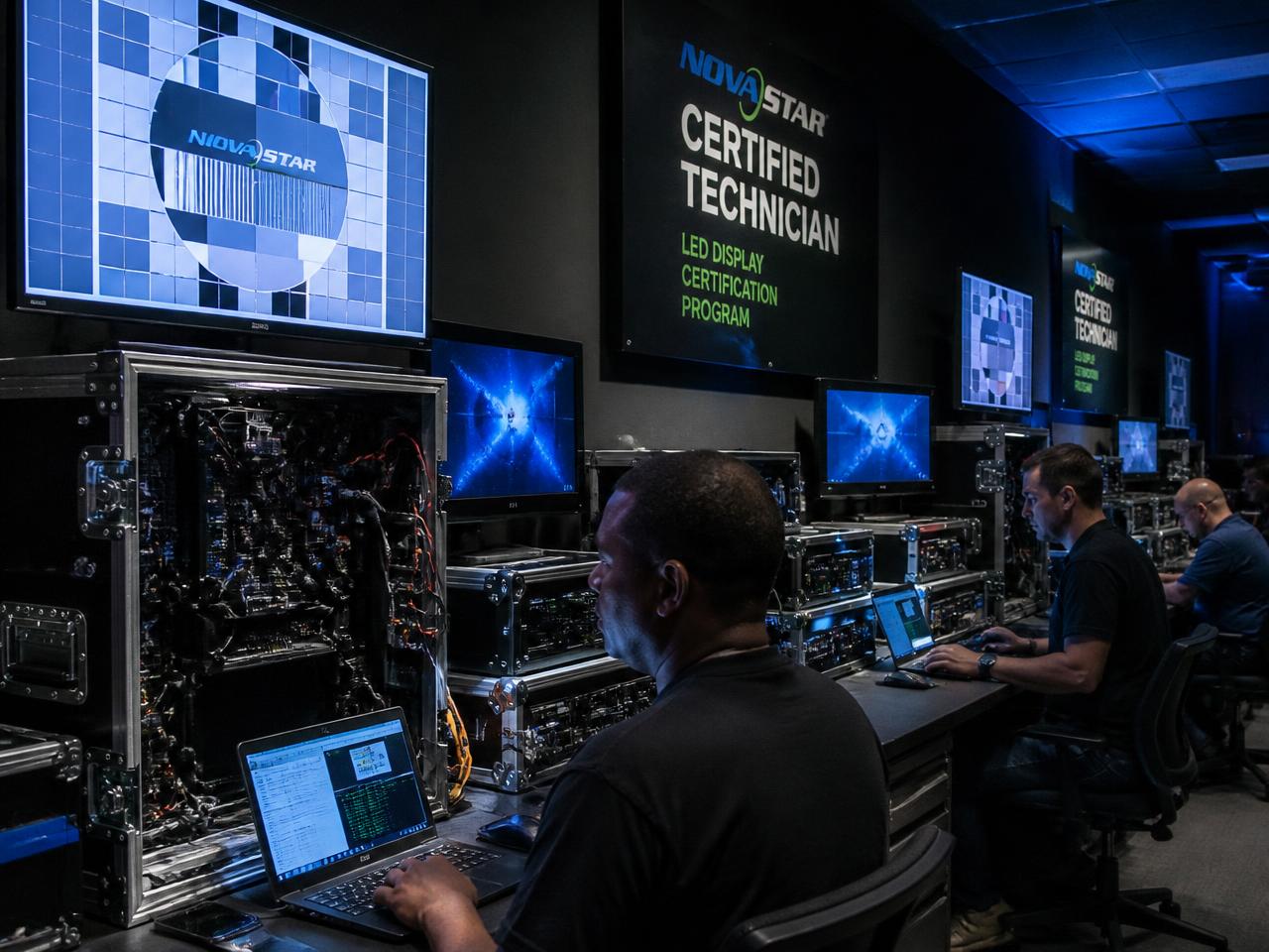 Technicians in an LED certification and calibration training lab