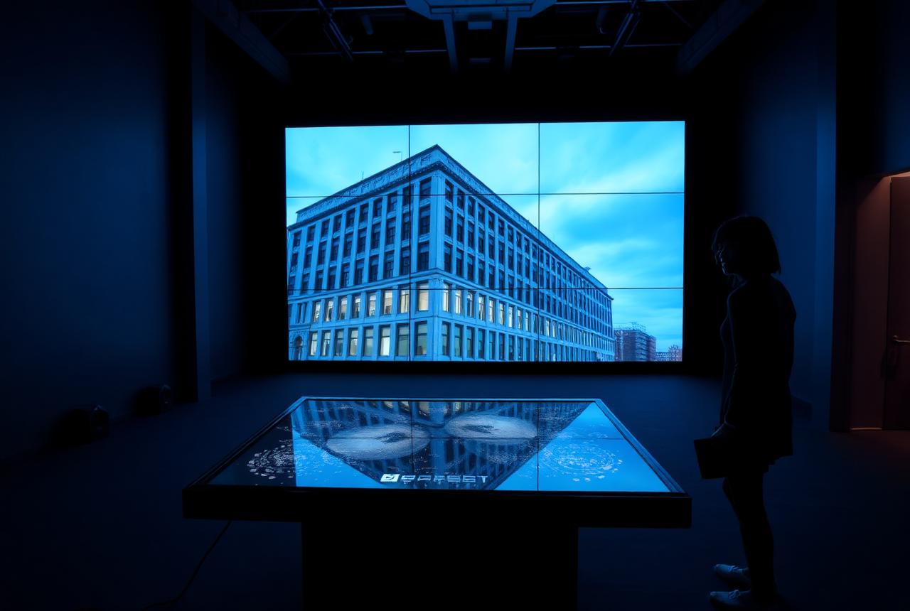 Interactive table connected to an LED video wall