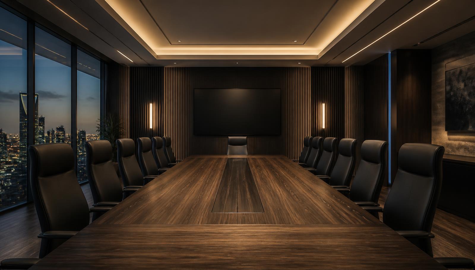 Executive boardroom responding to the smart keypad scene