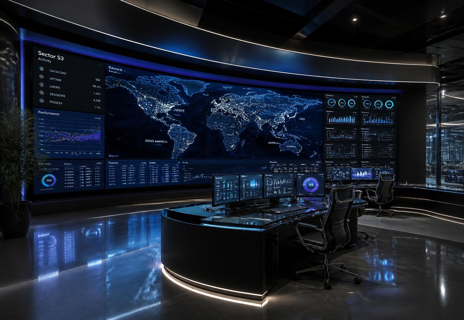 Luxury command center with a curved fine-pitch LED video wall